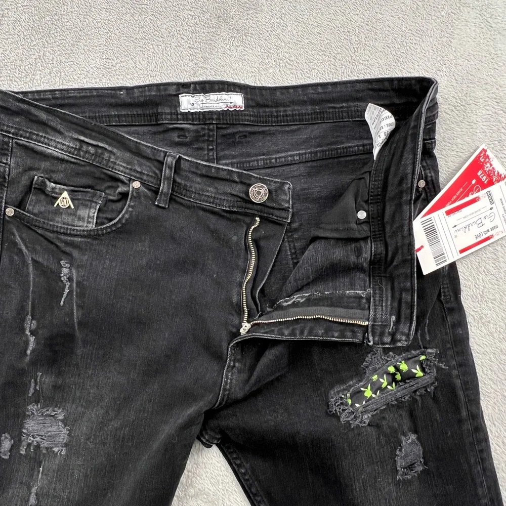NEW Gio Bardolini Esteban 38‎ x 32 Black Distressed Denim Jeans